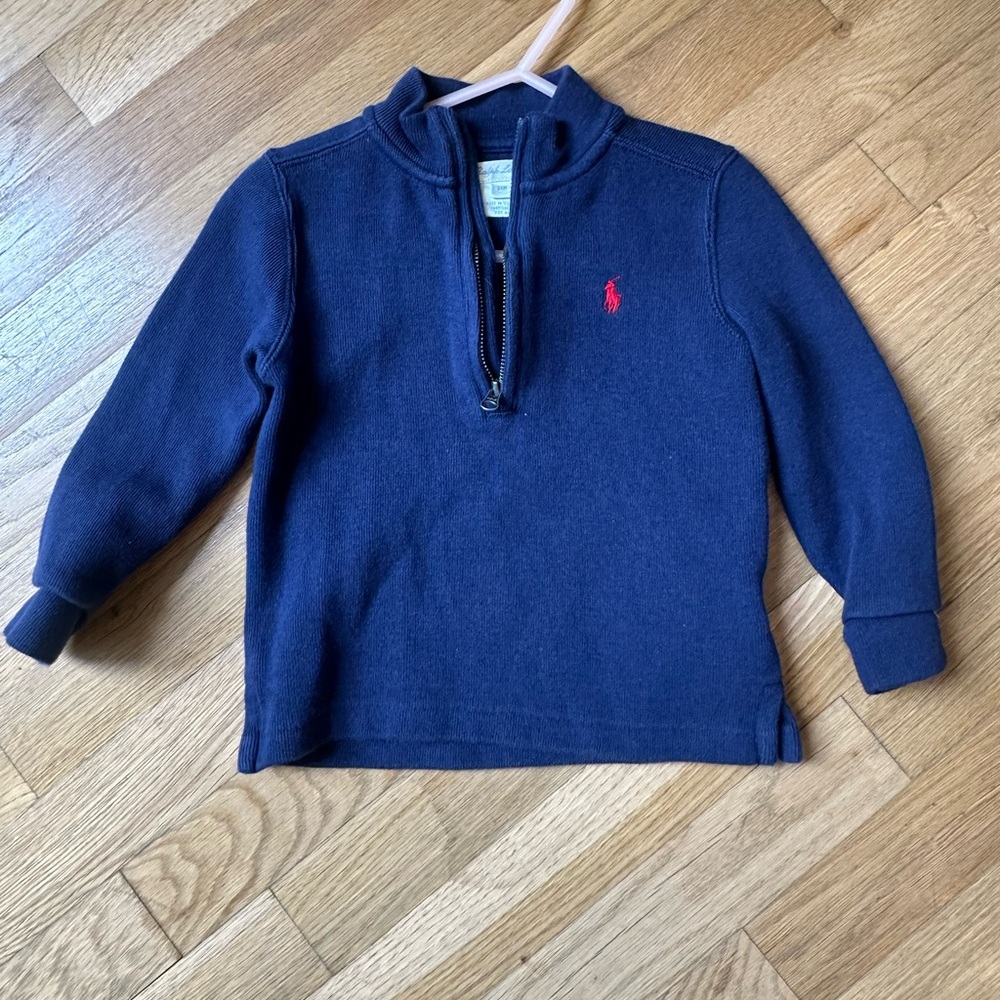 Polo Ralph Lauren Navy Blue Half-Zip Sweater with Red Logo